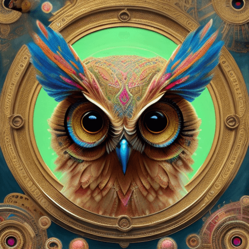 AI generated: high resolution 8k, Savinio master painter, Byzantine artwork, Owl,
  feathers, intricate background...