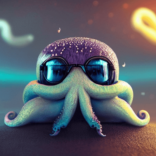AI generated: cute baby creature from another universe, wearing glasses, magical and dreamy, cute, octane render, ...