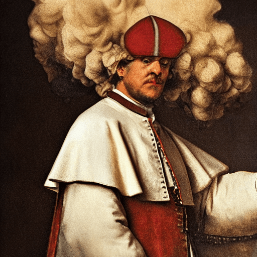 AI generated:  Pope as a 1700 pirates captain with a parrot on his left shoulder. Cinematic light coming from the ...