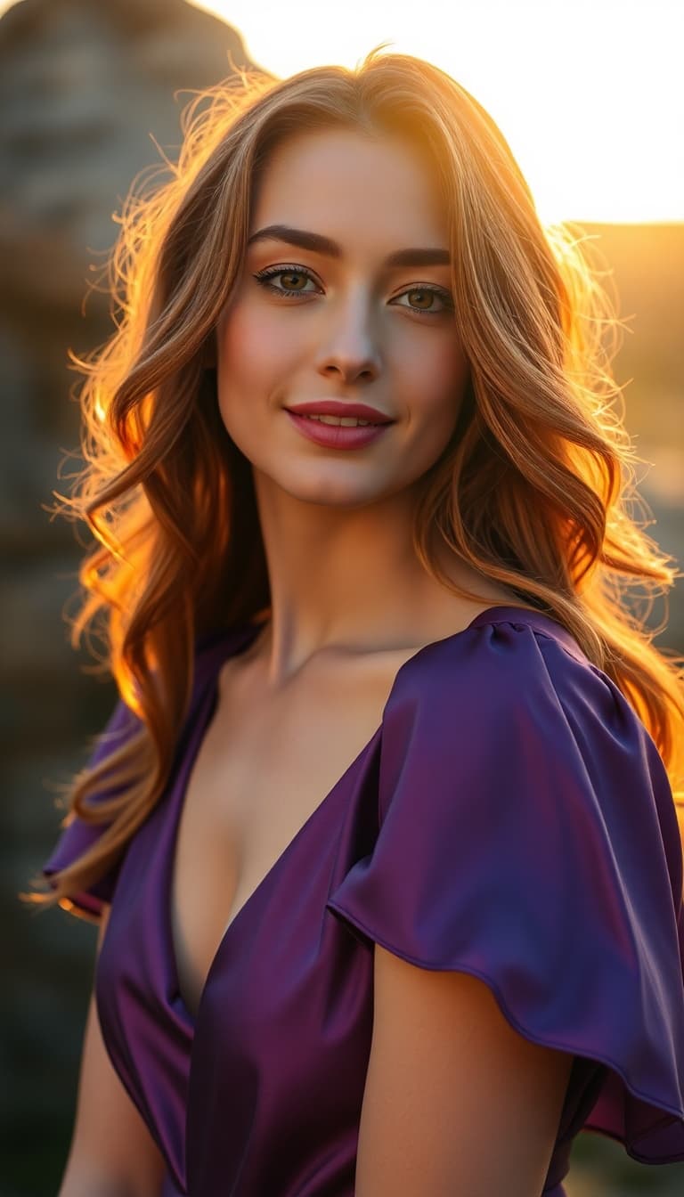 AI generated: "Fine art cinematic photography. Vertical full-body portrait, Warm golden hour image of a lithe supe...