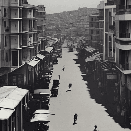 AI generated: vista de una calle, en una ciudad estilo modernismo aerodinámico americano, de los años 30
