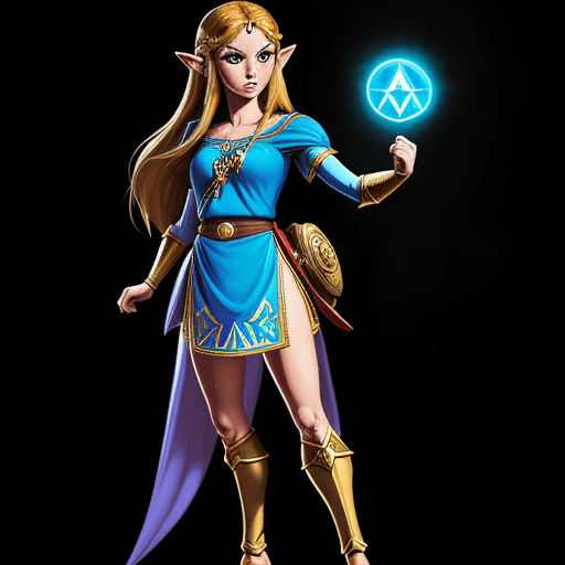 AI generated:  comic book art, princess zelda, full body, black background ,highly detailed, in the style of Stan ...