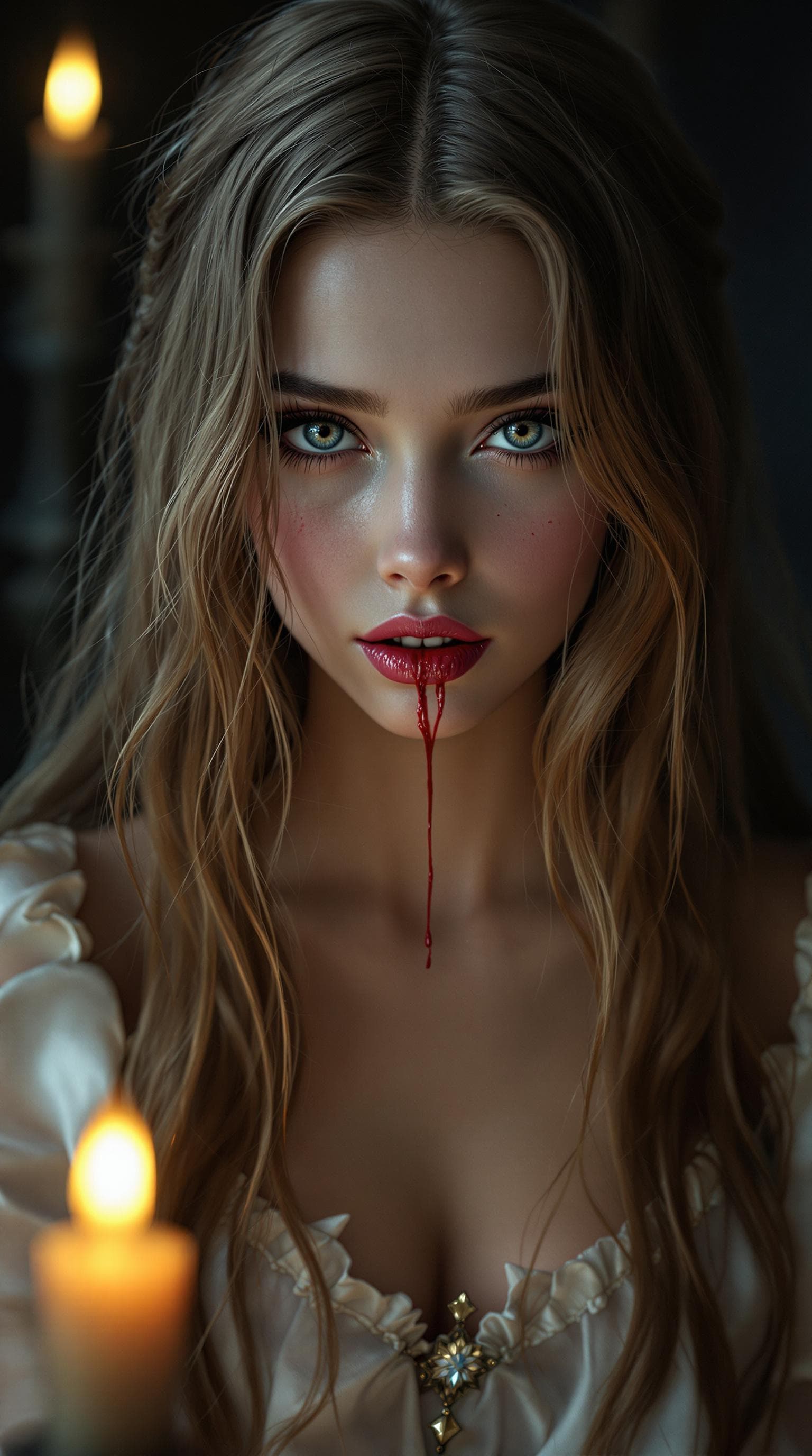 AI generated: a professional photo of a most beautiful 3rd grade girl in the world, vampire, in a highly detailed,...