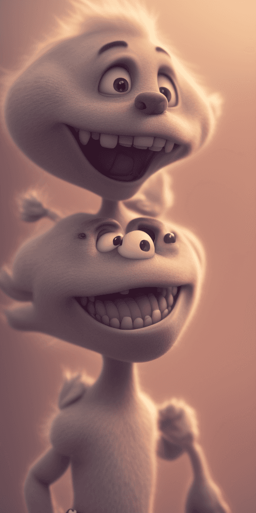 AI generated: An image of a happy cartoon man, full body accompanied by several characters, which are well defined...