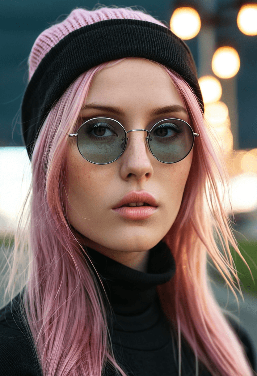 AI generated: breathtaking beautiful young woman, long pink hair, fair complexion, (freckles:0.6), full lips, pink...