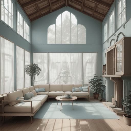 AI generated: High resolution photography interior design, dreamy sunken living room conversation pit, wooden floo...