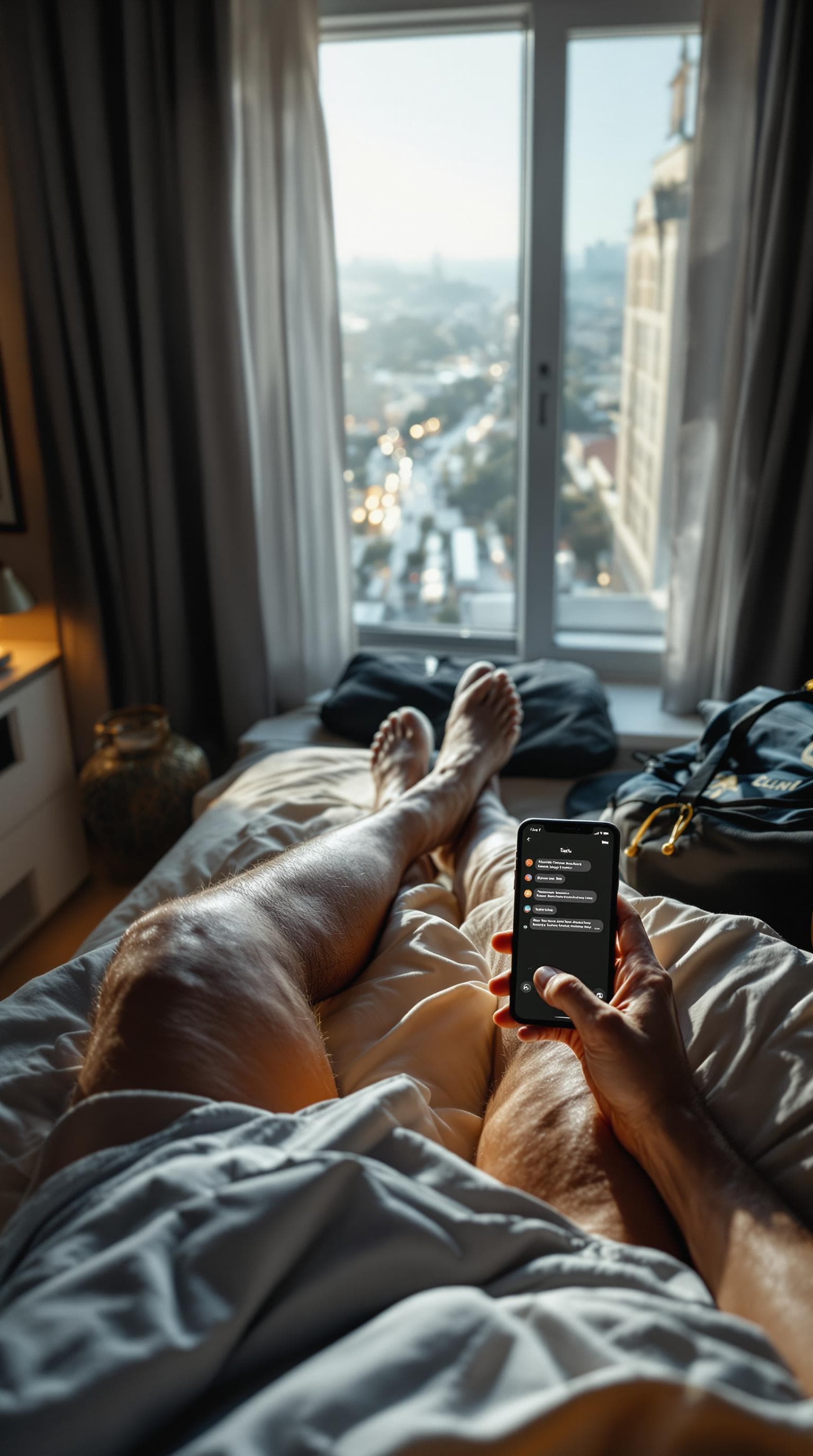 AI generated: *"A clear first-person perspective of a professional footballer waking up in a modern bedroom. The p...