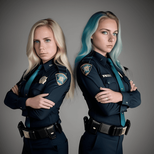 AI generated: young; caucasian; serious; modelesque Officers Ariel Bellingham and Allison Pierz of the Miltona Pol...