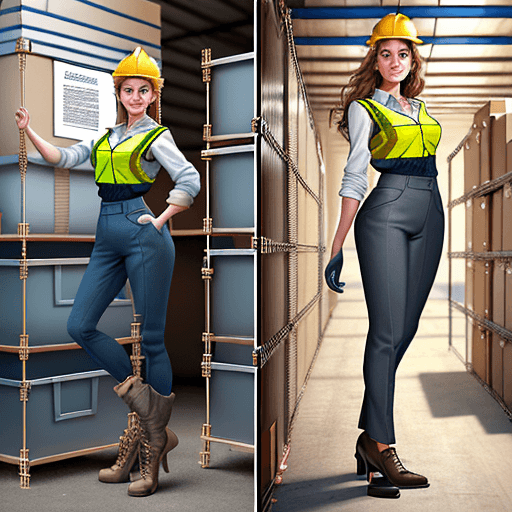 AI generated: Illustration of a Woman in a Scaffolding Storage:
The second image is a highly detailed and photorea...