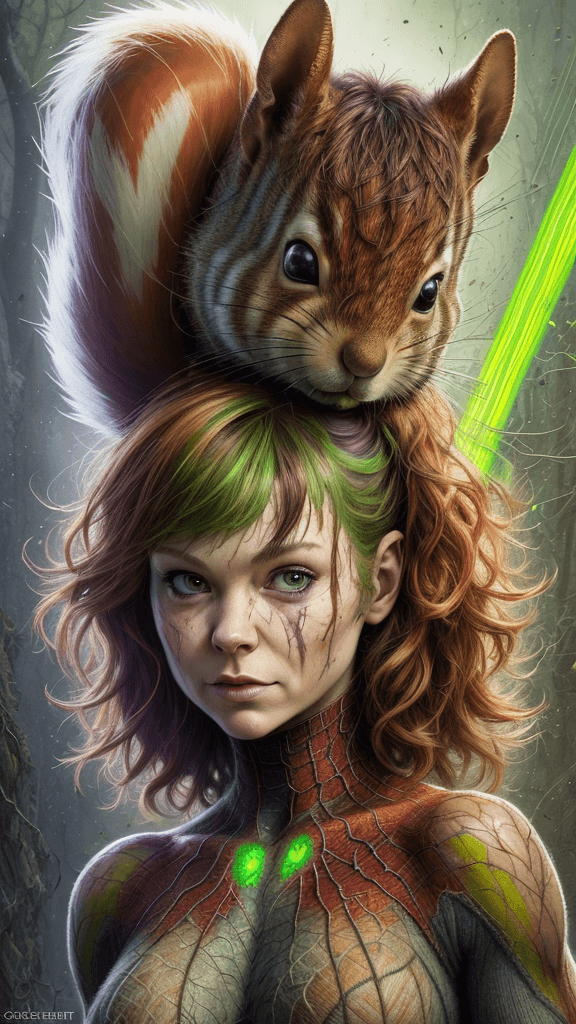 AI generated: HDR, Marvel Entertainment Art by Carne Griffiths, Squirrel Girl (AKA Doreen Allene Green), perfect f...