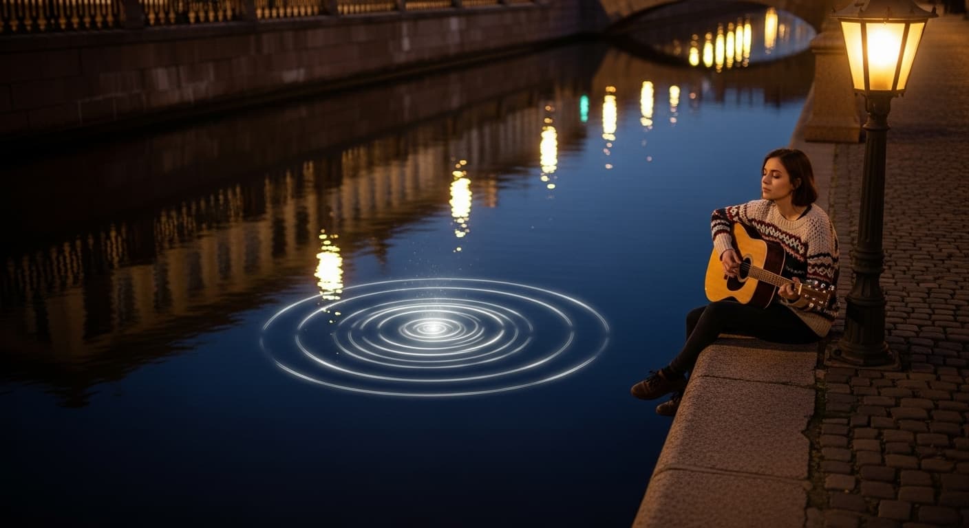 AI generated: "Cinematic magical realism photograph. A young woman with a calm expression, wearing a cozy sweater,...