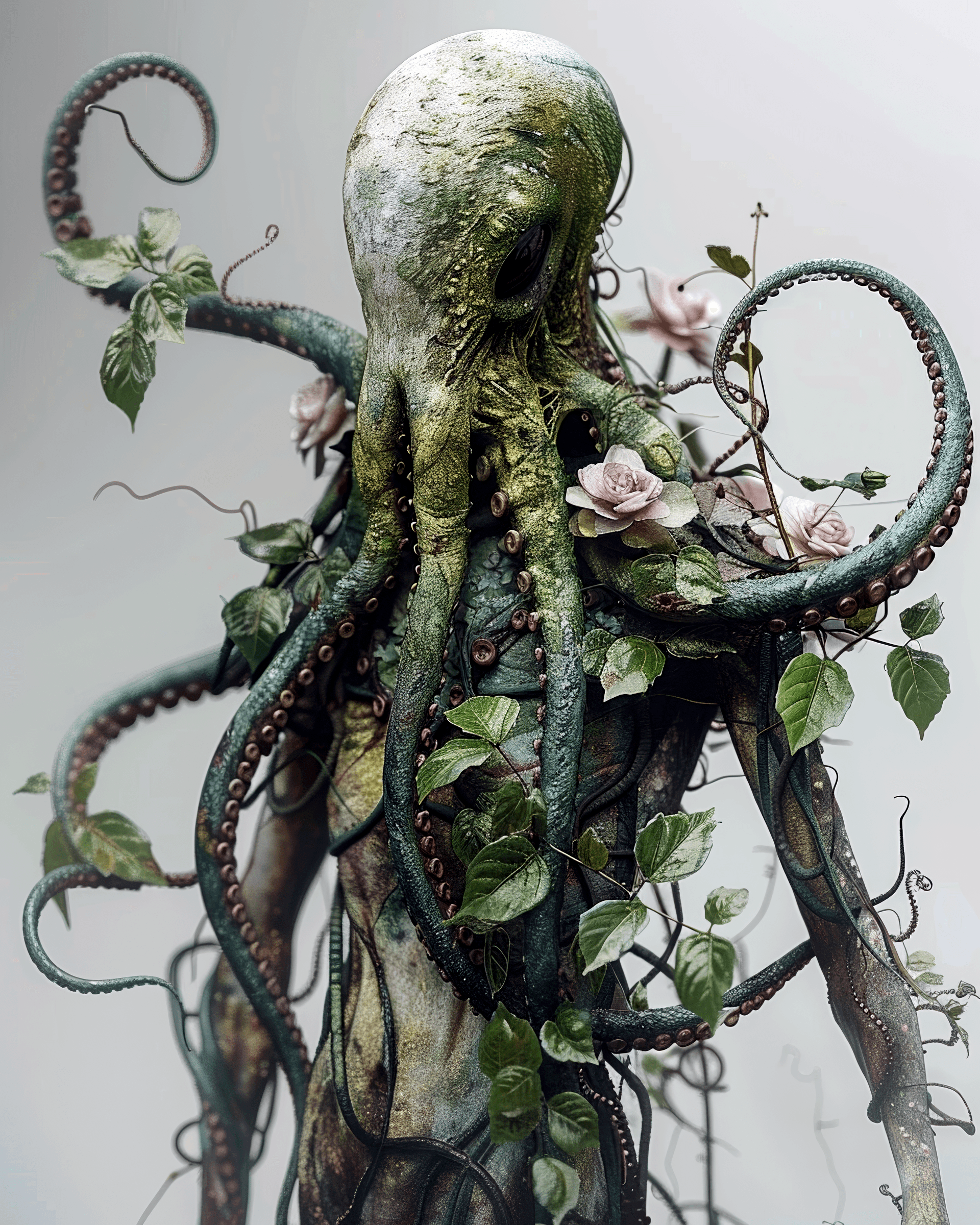 AI generated: An alien with octopus tentacles and botanical illustration accents, Inspired by Brian Froud and Elle...