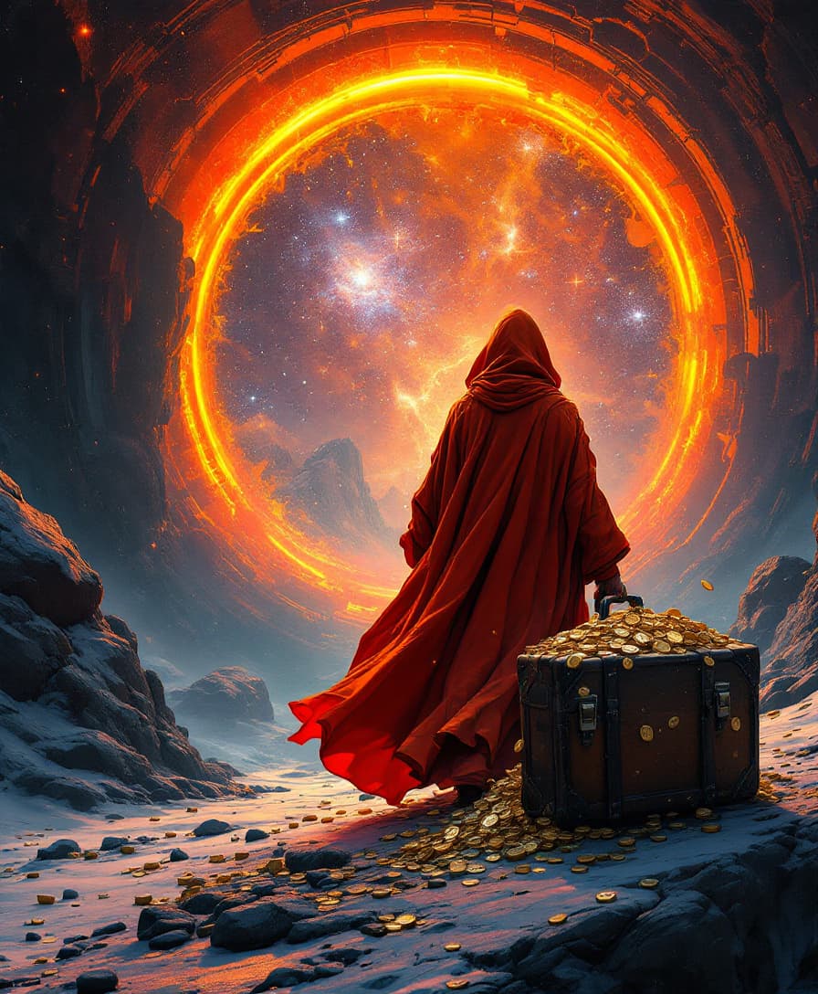 AI generated: red gaming style, anime style, Characters finding a portal that leads to different galaxies

a glowi...