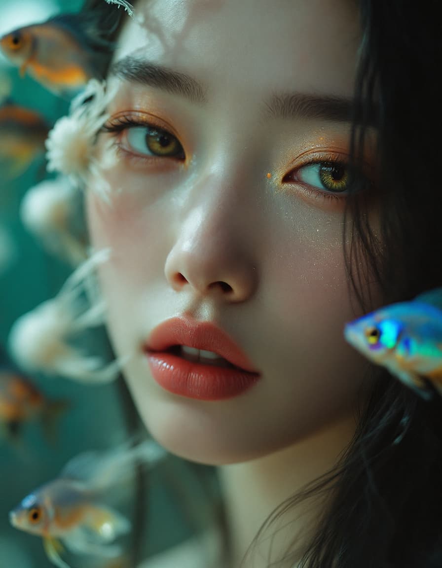 AI generated: Goddfashion photography, perfect face,through, pretty silk long black hairs,(medium side breast),cut...