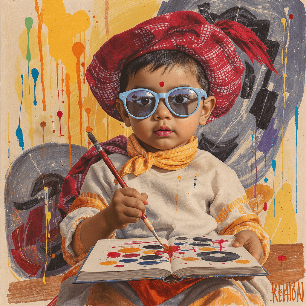 AI generated: artist boy holdind matirials
