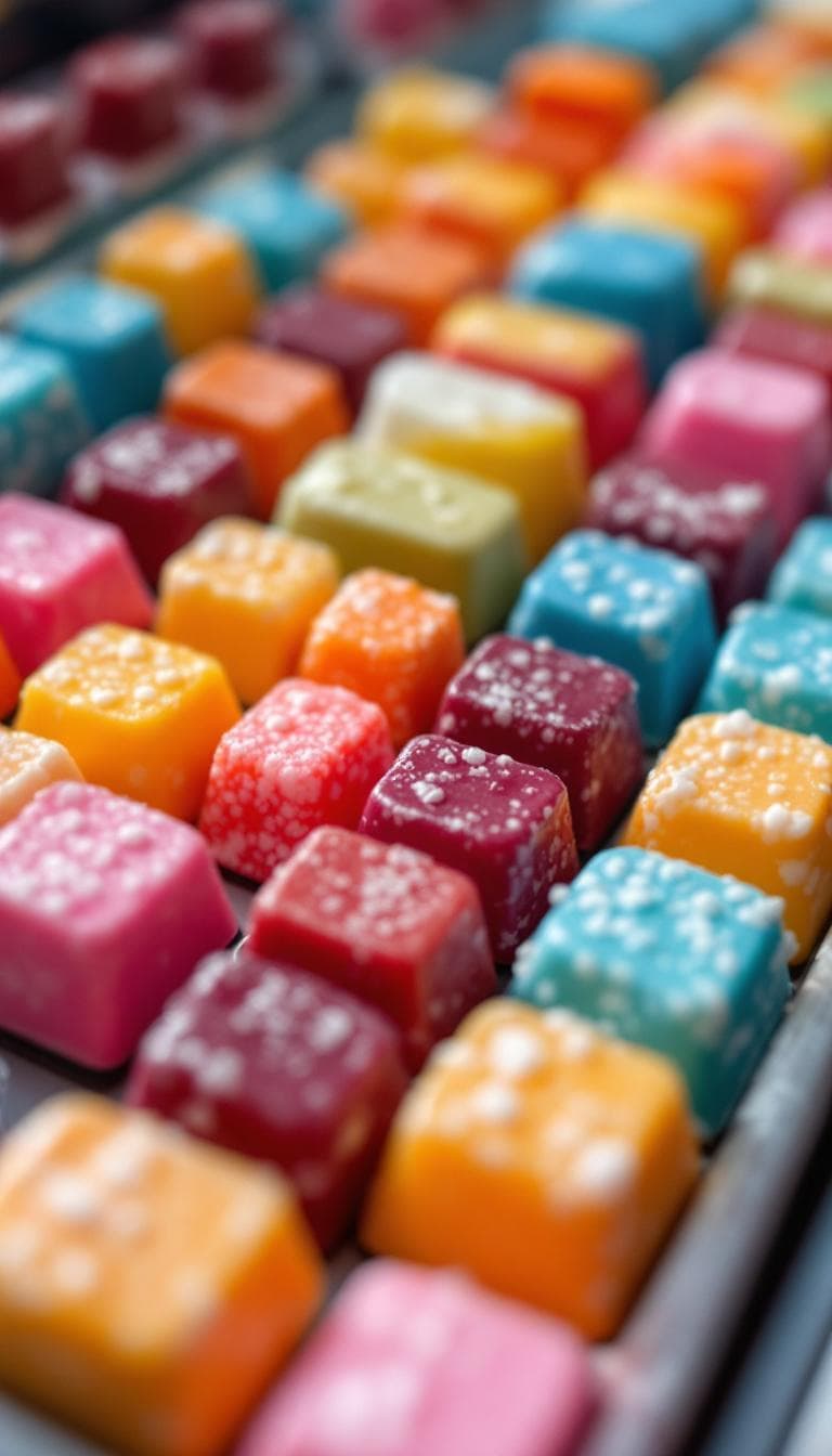 AI generated: A keyboard whose keys are made of different types of candy. Typing makes sweet, crunchy sounds. Audi...