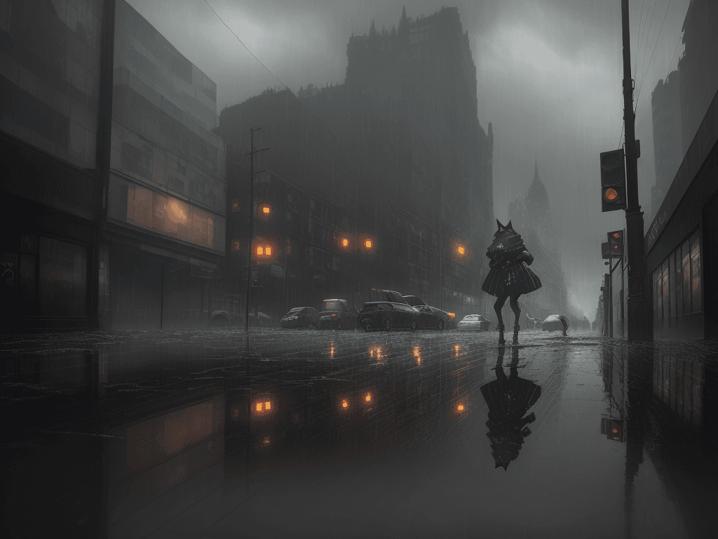 AI generated: post-apocalyptic urban landscape, gothic architecture with out-of-service technological elements, ev...