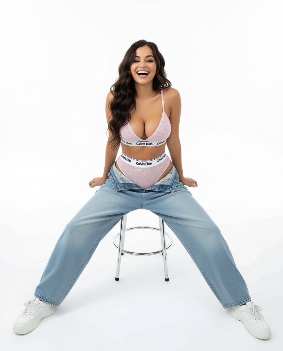 AI generated: A highly detailed, photorealistic, cinematic high-angle full-body studio shot of a cute and stylish ...