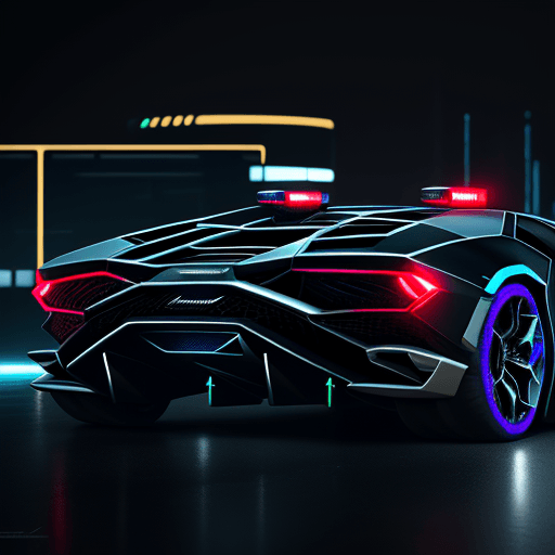 AI generated: Futuristic Concept Lamborghini Police Car with Luxury features and metallic black with polished blue...