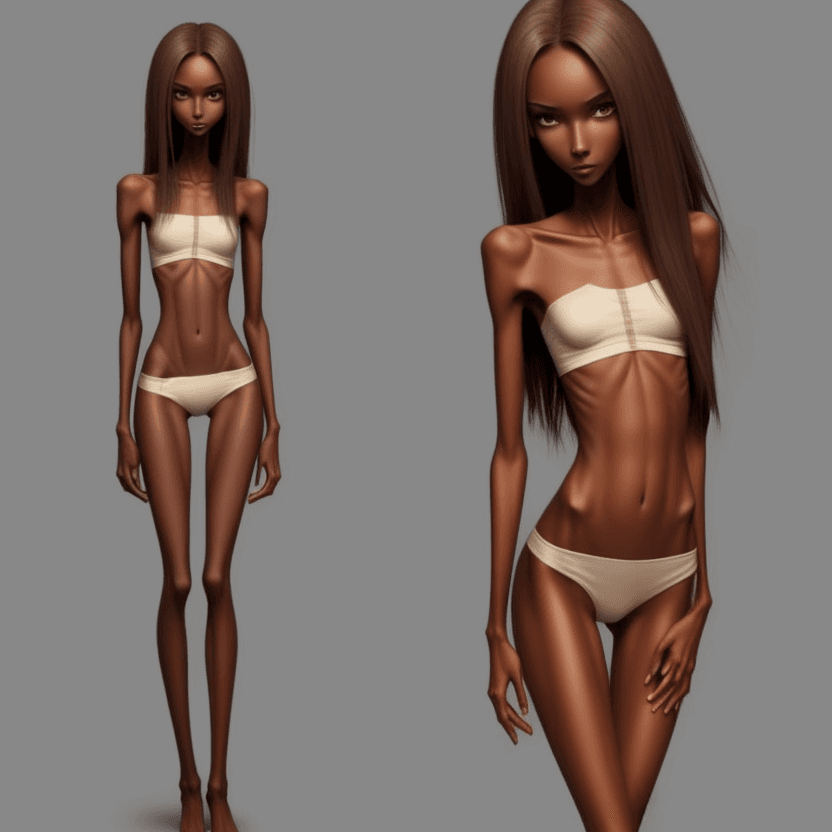 AI generated: extreme slender beautiful skinny brown skinned  slender (almost anorexic)  girl with skinny slender ...
