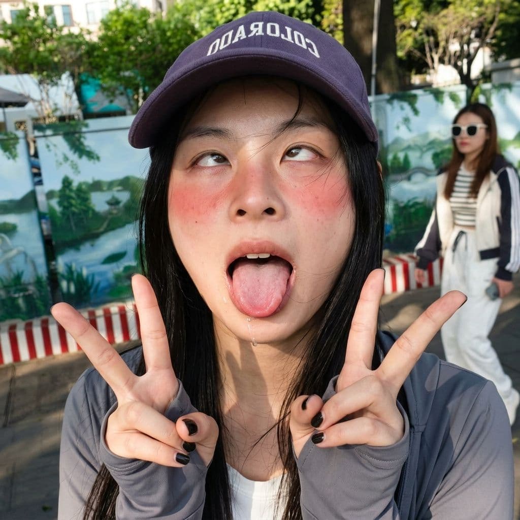 AI generated: ahegao, rolling eyes, cross-eyed, tongue out, open mouth, heavy blush, drooling, dazed expression, d...