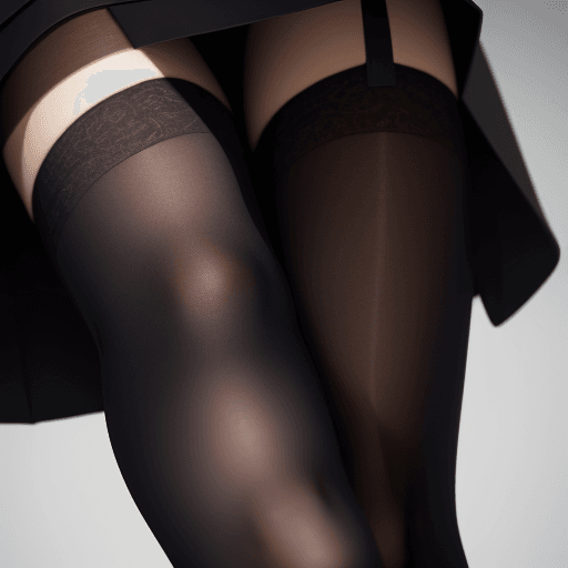 AI generated: A model on black stockings and skirt with gap legs, close-up, real life, photo shoot, fashion --ar 9...
