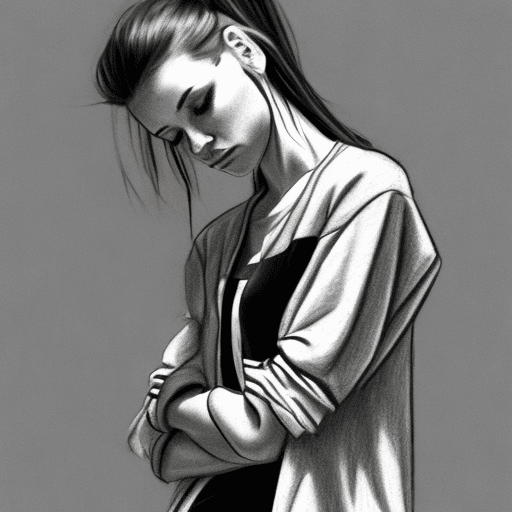 AI generated: drawing, pencil sketch, capturing a model, woman wearing jacket with white t-shirts, black pant, ska...