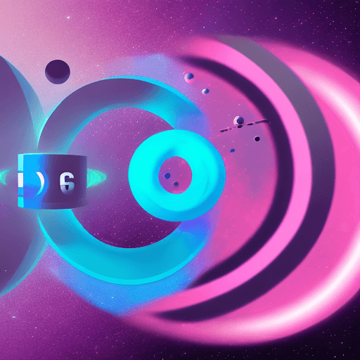 AI generated: minimalistic, three-body problem, planets with rings, cyberpunk pink and blue colors, resembling a l...