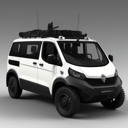 AI generated: Photo of strom mpv amphibi vehicle car, from right side view, reinforced rubber track, 3d render, fo...