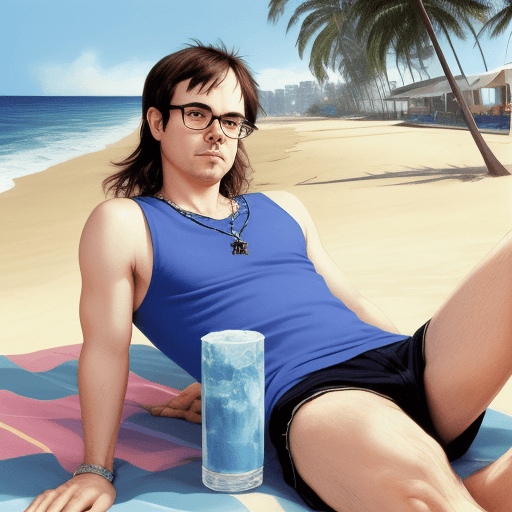 AI generated: blue album, Weezer, summer, beach, Beverly Hills,