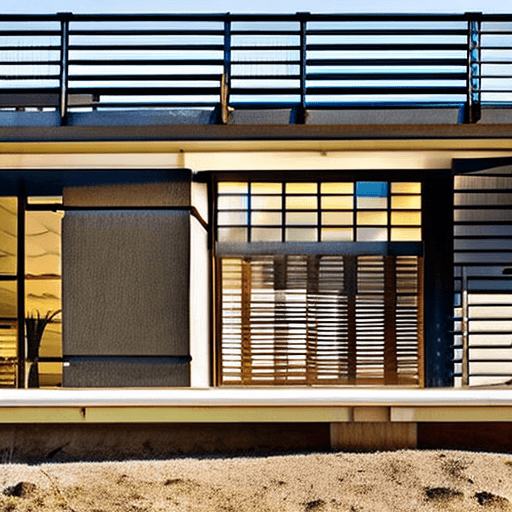 AI generated: Hyper realistic eye level exterior photo of a mid century modern style house overlooking the ocean, ...