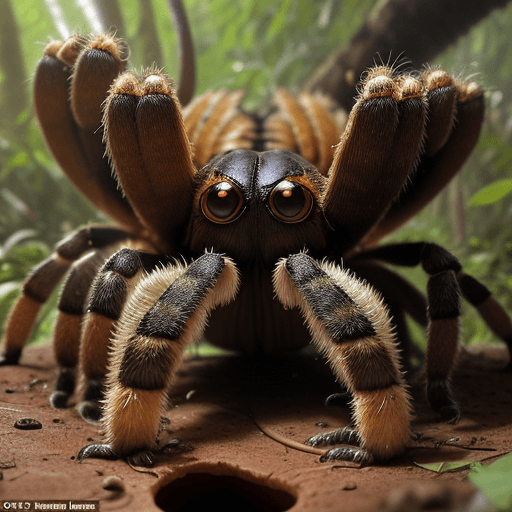 AI generated: close-up scene in the jungle: a tarantula emerges from a shoe where it has created a cozy nest for i...
