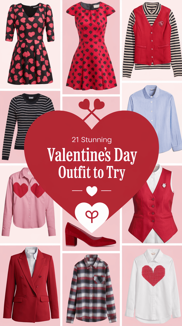 AI generated: pinterest pin design writing "21 Stunning Valentines Day Outfit to Try" in valentines day theme and ...