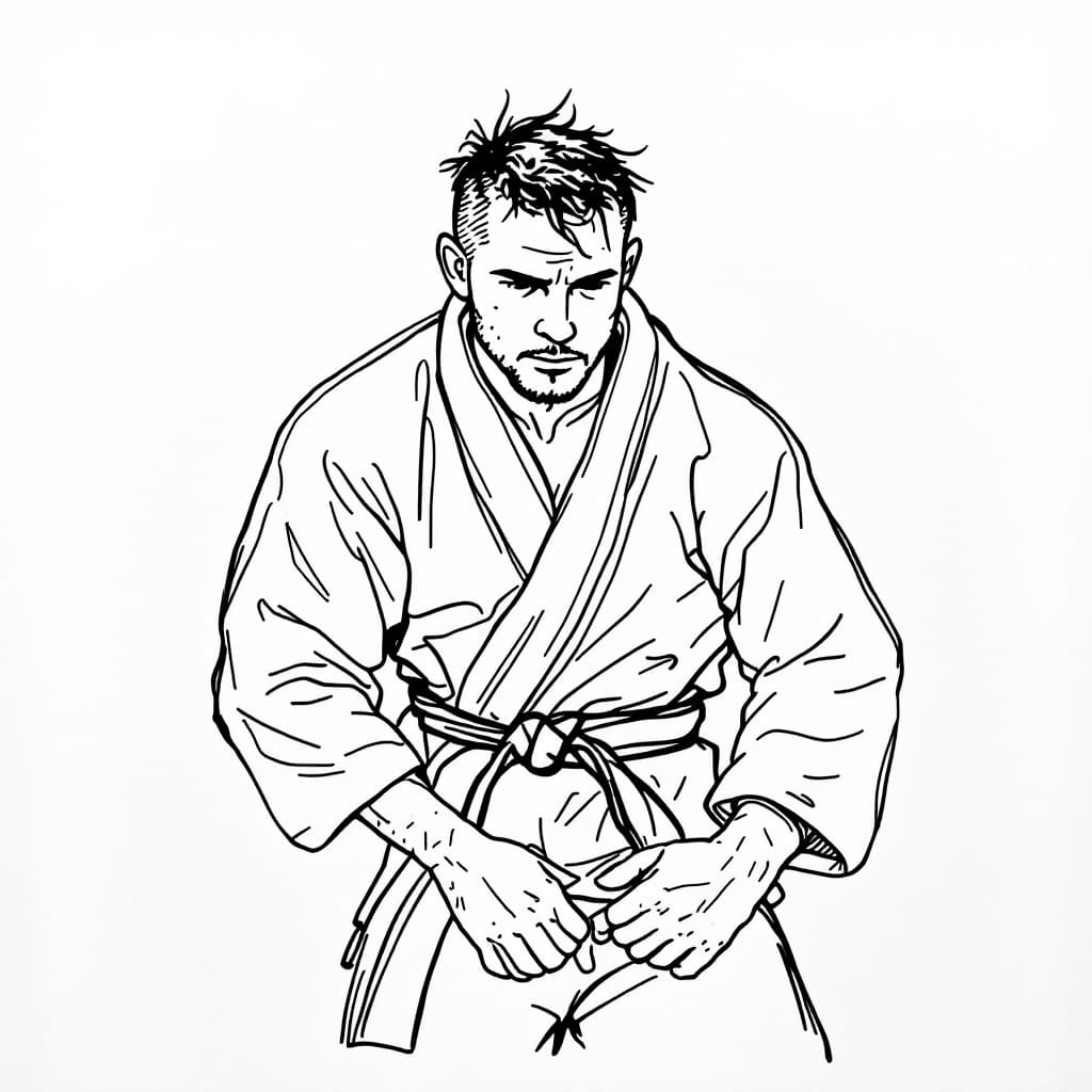 AI generated: A drawing of Brazilian Jiu Jitsu wrestler in one-line drawing, figure outline only, single line, sim...