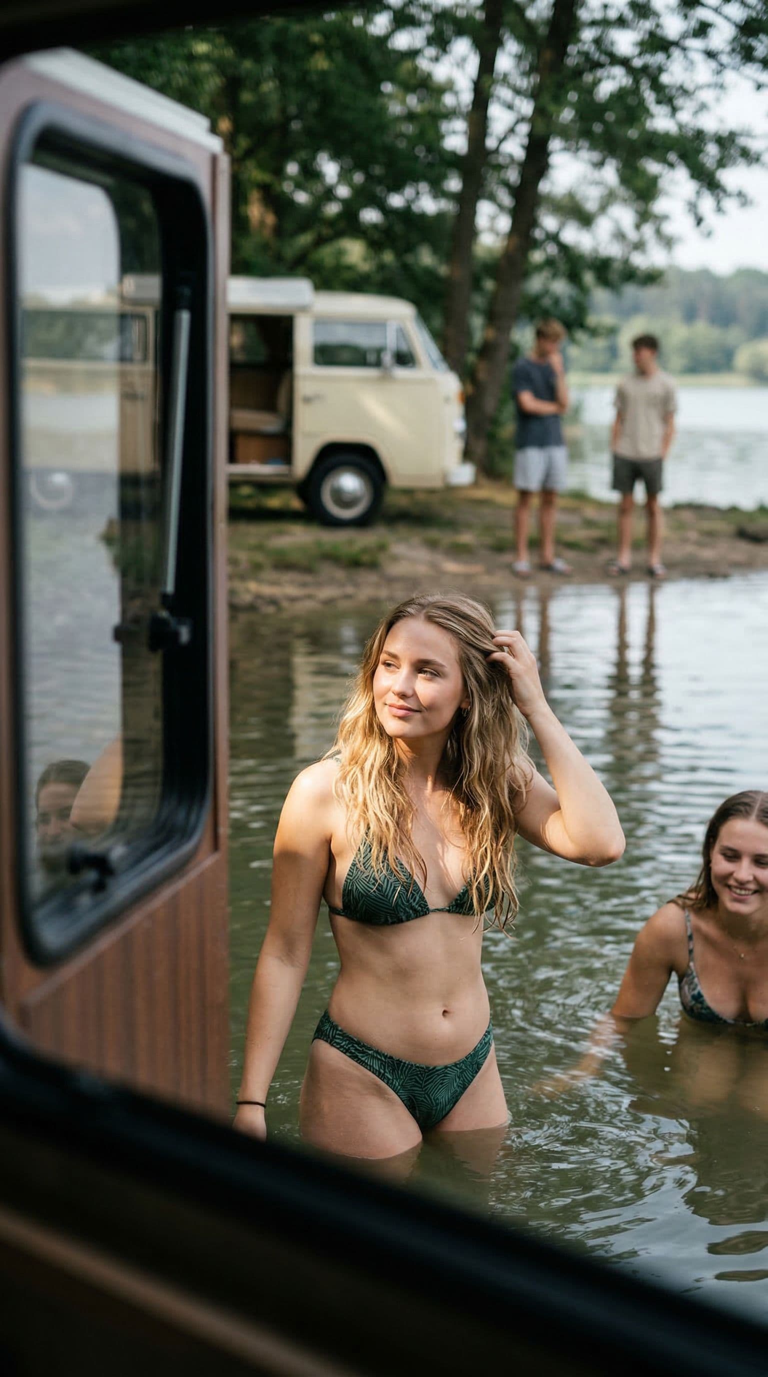 AI generated: Boyum 1.70,kilom 63,saçlarım sarı ve uzun,üstümde şık bir bikini var,Güneş tenimi bir kısmını aydınl...