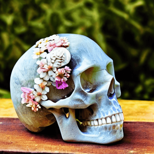 AI generated: a crystal skull with flowers