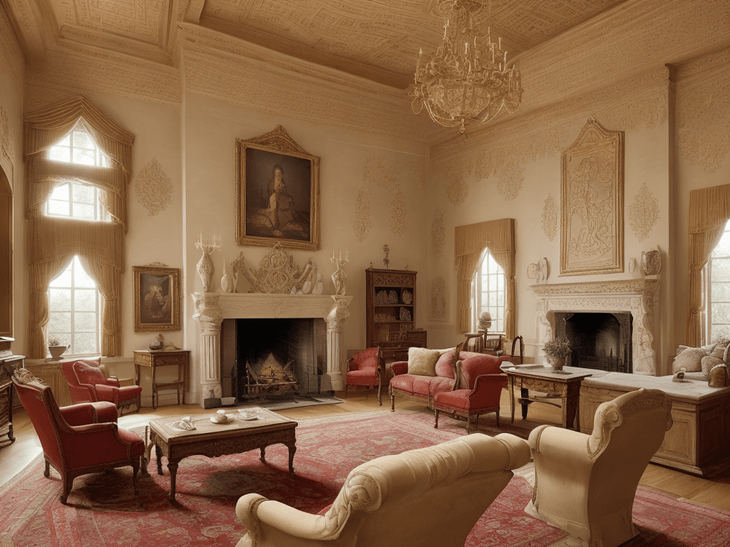 AI generated: The room is grand, with a high ceiling and stone walls adorned with ornate tapestries. The walls are...