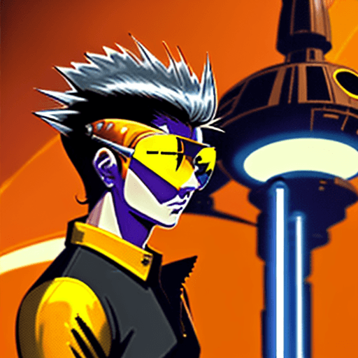 AI generated: A young man with spiky hairstyle in a polo shirt, wear a sunglasses inside a large spaceship, in the...