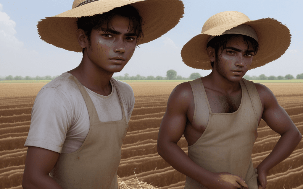 AI generated: Younger Ram working in the fields, sweating under the hot sun. ram is a man