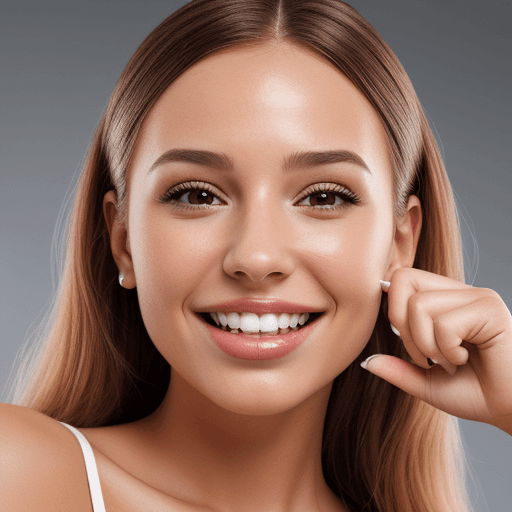 AI generated: advertising photo of a girl where she wears silicone veneers