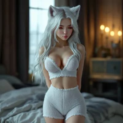 AI generated video: Hands inside waistband. Ears move, twitch and swivel.  