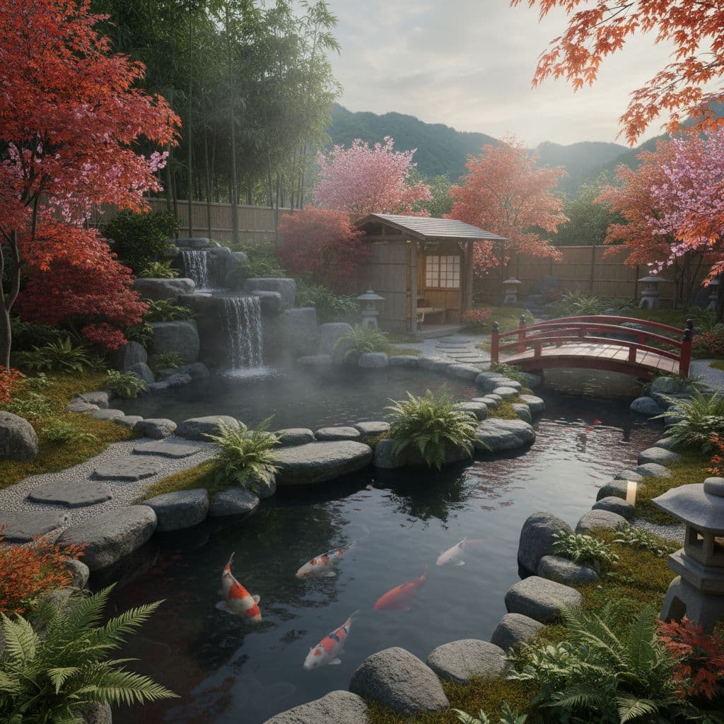 AI generated: bain japonais dans un jardin