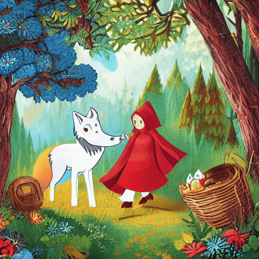 AI generated: paper cut craft, paper illustration, little-red-riding-hood carrying basket and the wolf meet in the...