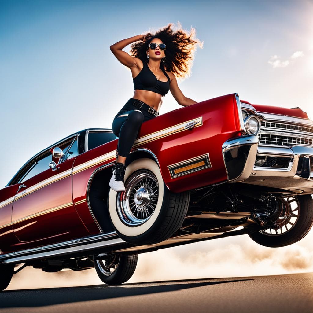 AI generated: a photorealistic detailed <lora:lowrider:1.0>, jumping up in the air, tilting, cinematic, film still...