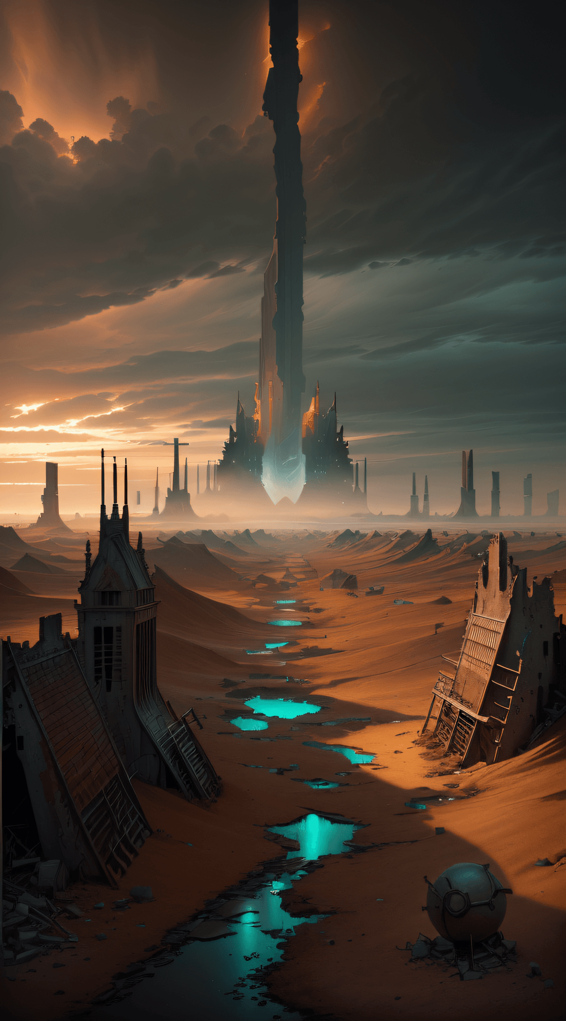 AI generated: masterpiece, best quality, (A desolate wasteland, with abandoned structures and ruins,a murky sky fi...