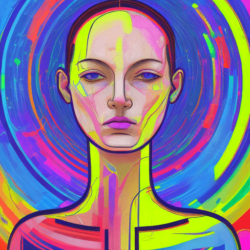 AI generated: contemporary art, portrait, female figure, illustration with a flat style, straight-on view, focus o...
