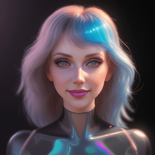 AI generated: lucinda lafleur | holographic photography shoots, in the style of tanya shatseva, smiling,daz3d, str...