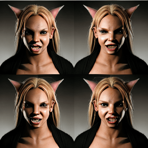AI generated: Brittany Spears transforming into a werewolf progressively in 3 panels ultra realistically as She be...