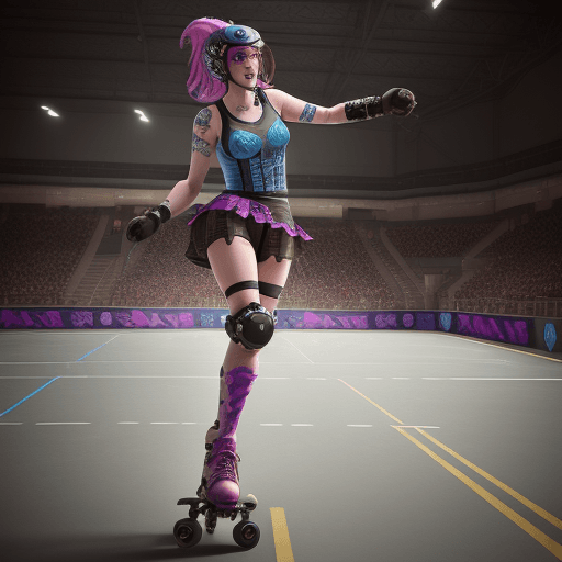 AI generated:  A very pretty lady doing roller derby ,hyperrealism, photorealistic, 8k, unreal engine --ar 9:16 --...
