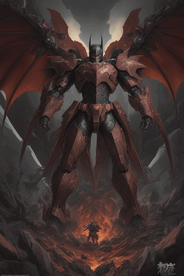 AI generated: dark knight game art, in the style of mecha anime, light bronze and red, rococo-inspired art, sharp ...